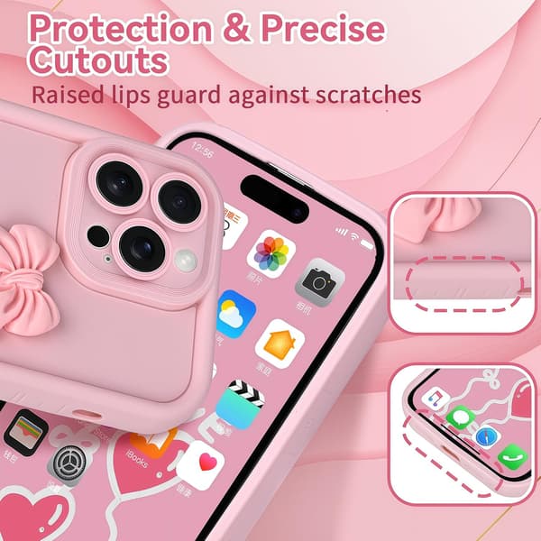 Søde covers til iPhone Pink 3D sløjfe design Blødt stødsikkert beskyttende telefoncover til piger kvinder iphone 16