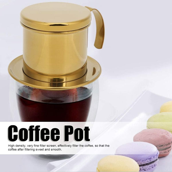 2025 Lämplig vietnamesisk kaffefilterhållare, kaffebryggare med filter, 10 x 8 cm (guld)
