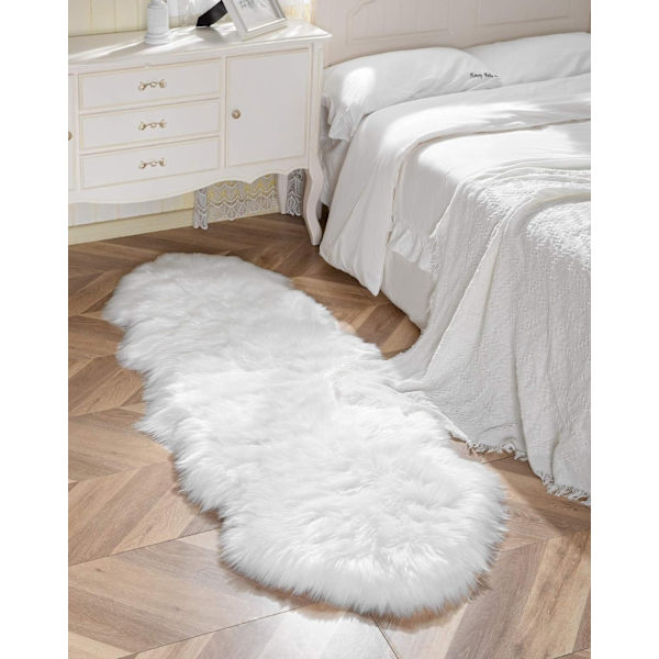 Faux fårskinn matta, lyxig fluffig matta, mjuk lurvig matta för sovrum