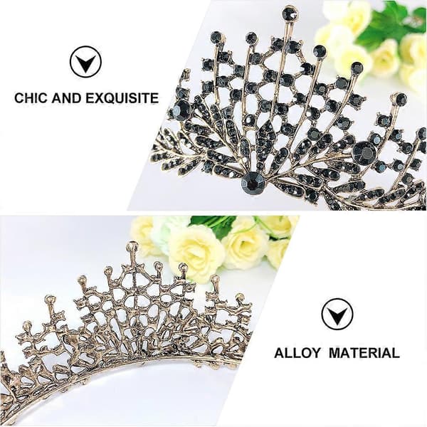 Dame Mode Hårbånd Glitrende Tiara Bryllupskonkurrence Tiara Skønhedskonkurrence Brudepige Tiara Sort