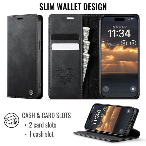Compatible with iPhone 15 Pro Case CASEME 033 Series RFID Wallet Stand Calf Texture Leather Phone Cover