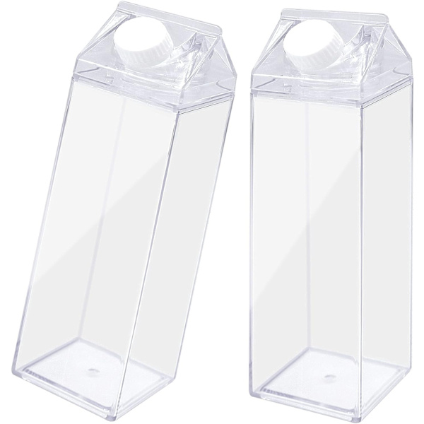 2-pack transparent mjölkförpackning vattenflaska återanvändbar fyrkantig mjölkflaska för mjölkdryck juice (500 ml)