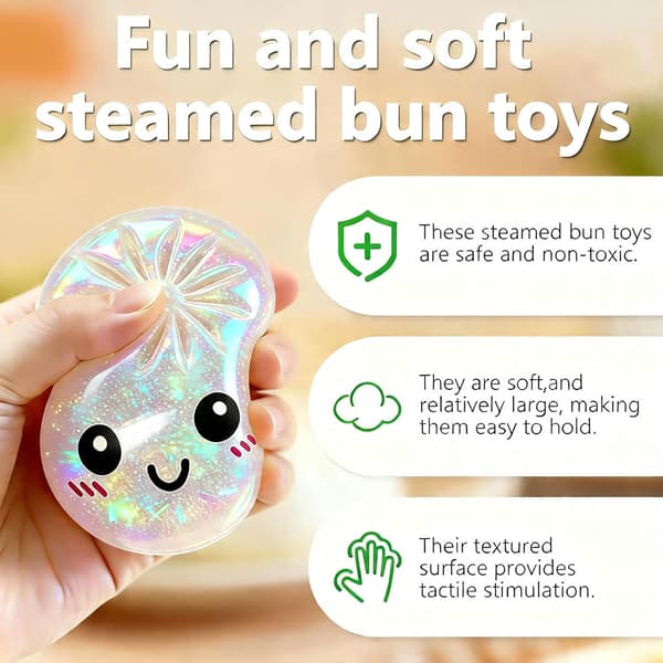 Glitter Dumpling Squishy Toy, Soft Stretchable Squeeze Ball with Steamer for Kids & Adults Flashing yellow