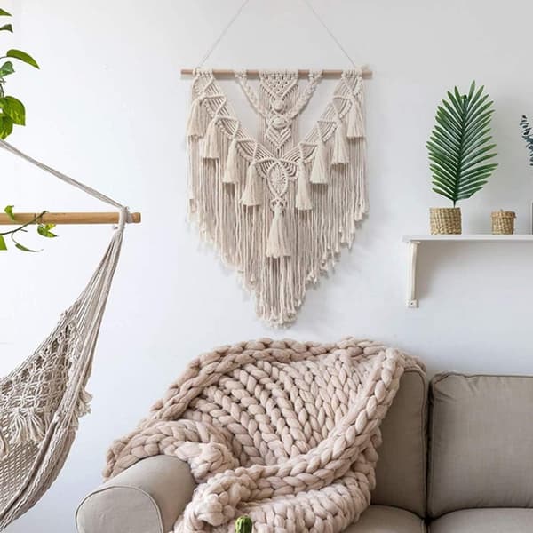Macrame väggbonad bomull liten konst vävd gobeläng väggdekoration Boho Chic 50 * 75cm