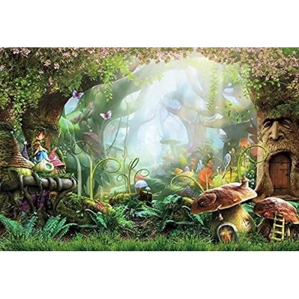 150x100cm Svampskog Gobeläng Alvstuga Psykedelisk Skog Serietecknad Vägg Hängande Blommor Magi