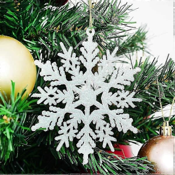 24-pack glitter snöflinge ornament, julgrans snöflinge dekoration
