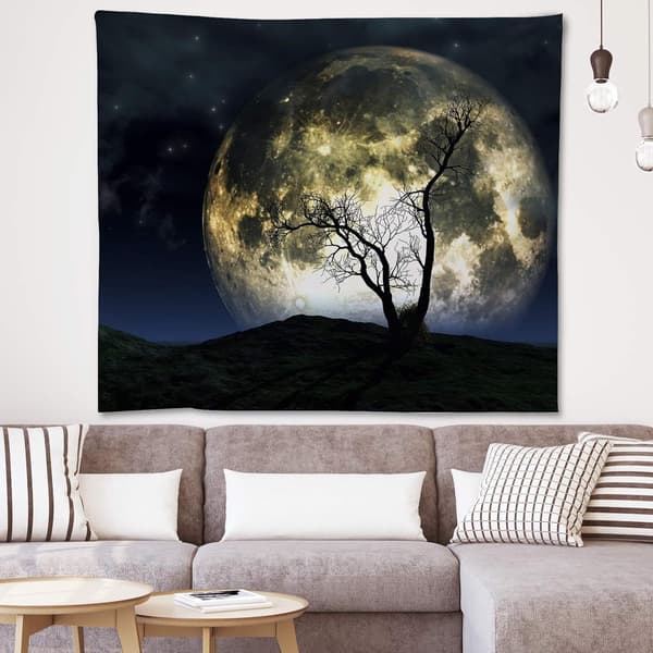 Måne Stjärnor Gobelänger Natt Stjärnhimmel Gobeläng Landskap Berg Gobeläng För Sovrum