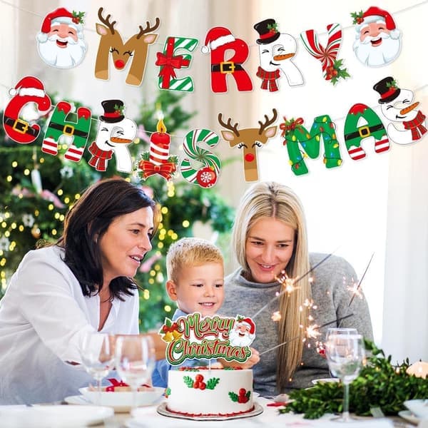 Julefestdekorasjon God Jul-flagg Julenisse Juletre Kakeinnstikk