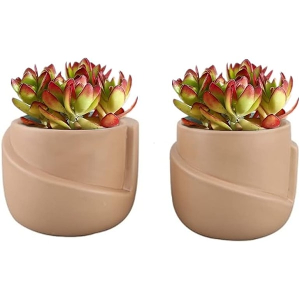 Set med 2 keramiska blomkrukor - Oregelbunden form - Kreativ - Blomkruka för små växter, kaktusar (C)