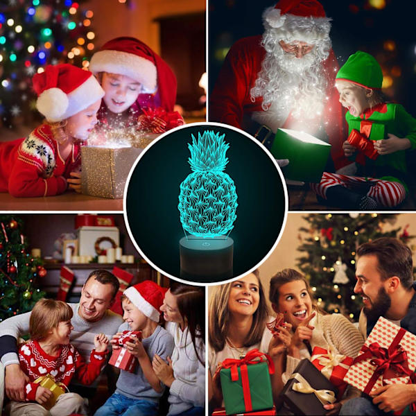 2025 Lämplig Ananas 3D Nattlampa, Frukt Hologram Illusion Bordslampa med Fjärrkontroll 16 Färger Ändras