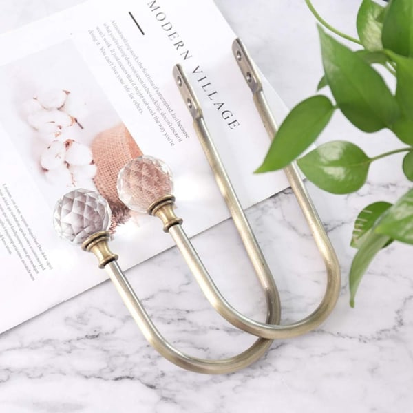 Set med 4 U-formade gardinupphängningar med klar kristallkula - för väggdekor - roséguld
