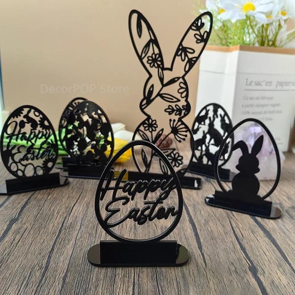 2D Flat, Hare Høyglans Polymer 3D Uthult Borddekorasjon | Vårfest DIY Håndverkspynt med Blomster 3