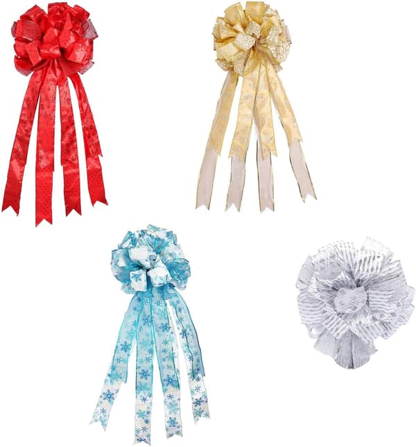Stor dekorativ julgranshängande rosett, blå polyester julkrans, 86,4 x 33 cm