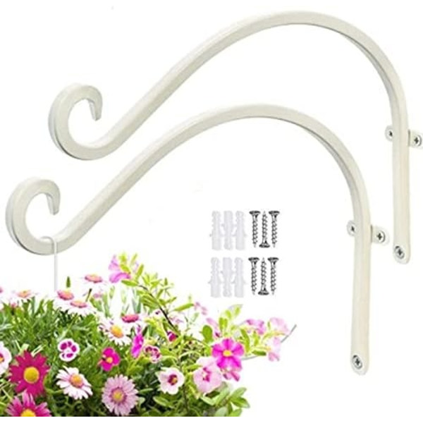 Set med 2 krokar för hängande korg - Metall - 30,5 x 20,3 cm - Ren vit, Ren vit järn