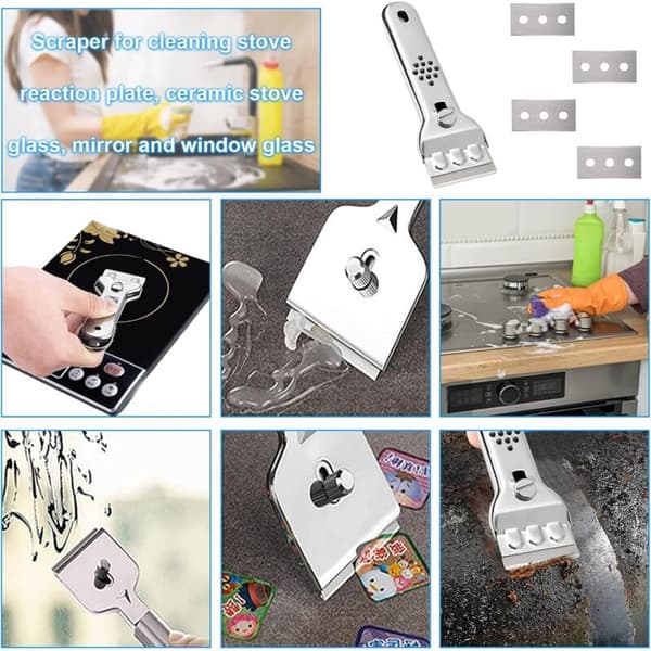 Stainless Steel Glass Scraper for Ceramic Hobs, Induction Hob Scraper, Paint Scraper, Ceramic Hob Scraper with 20 Blades, Windows/Mirrors