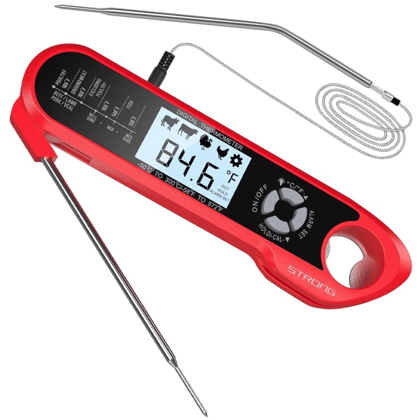 Kötttermometer, digital termometer med dubbla sonder, bakgrundsbelysning och kalibrering, omedelbar avläsning