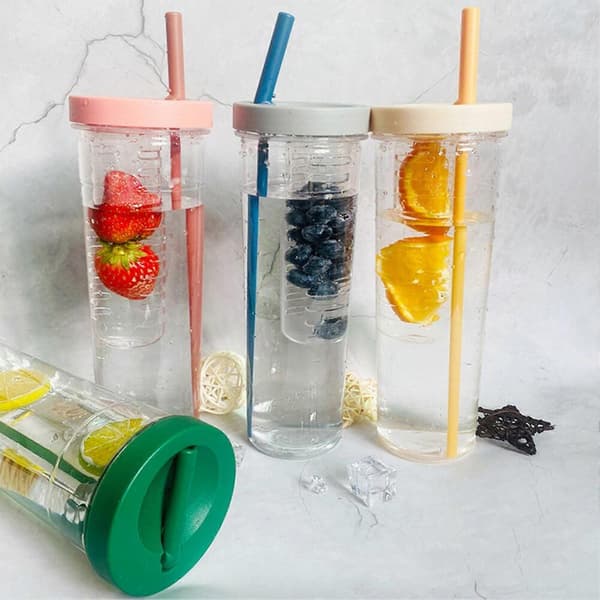 GETIT Plastic Water Bottle with Straw Cute Water Bottle with Foldable Straw Compatible with Survival Camping Hiking