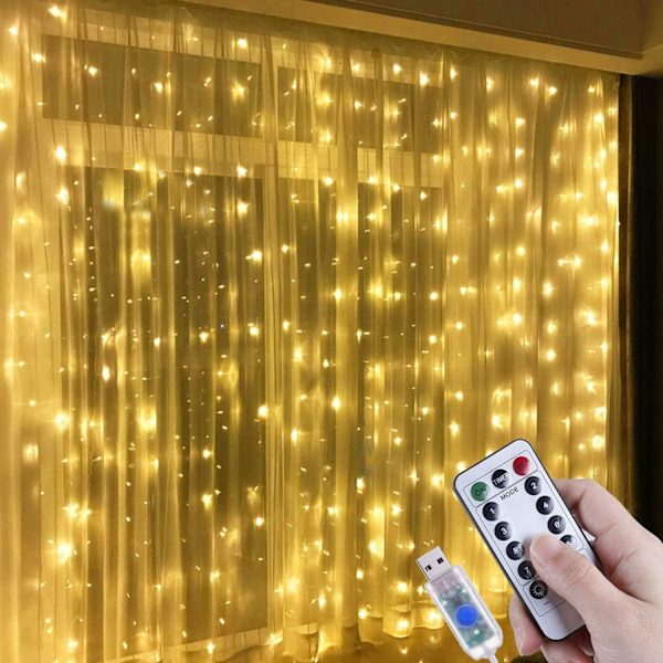Ljusslinga utomhus 3x3m, 300 LED USB-slinga, juldekoration fönsterbelysning