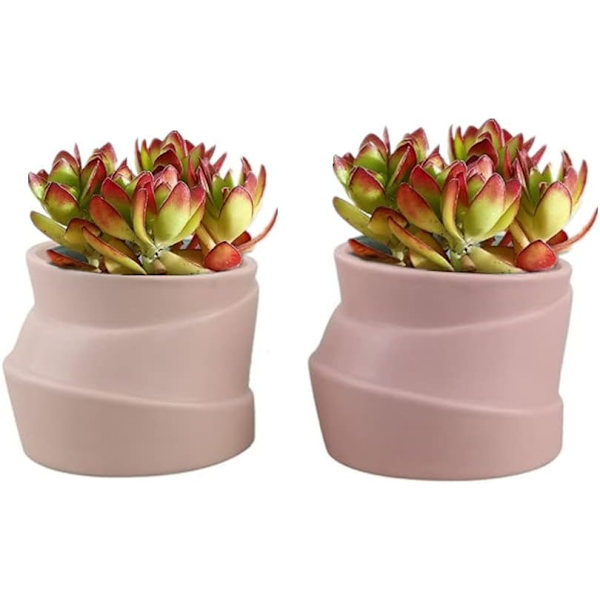 Set med 2 keramiska blomkrukor - Oregelbunden form - Kreativ - För små växter, kaktusar (A + B).