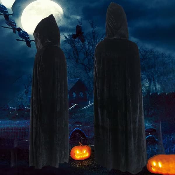 Sort kappe, universel voksenkappe til mænd og kvinder, kostume til Halloween og jul, middelalder-rollespil og temafester, 150 cm lang.
