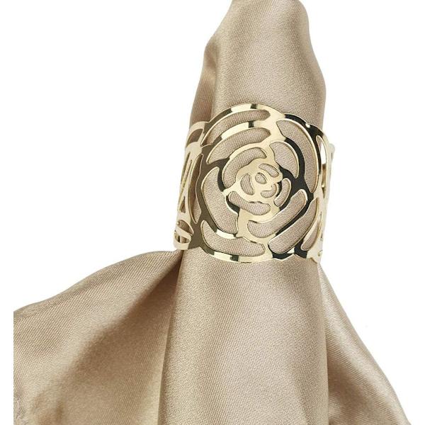 Servettringar, Servettknappar, Servettringhållare, 12 st Utskuren Rosdesign Metall Servetthållare