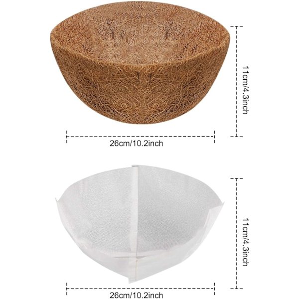 2 st 10 tum runda kokosfoder med 2 st innerfoder av non-woven tyg, ersättning kokosnöt coir fibe