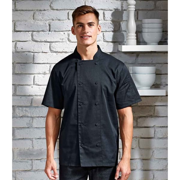 Premier Unisex Vuxen Coolchecker Kortärmad Kockjacka S Svart Black S