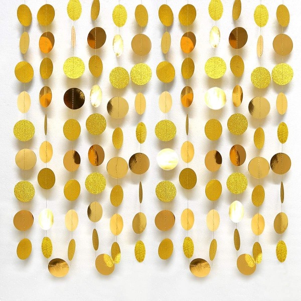Guld cirkel prickar Girlang Gyllene festdekorationer Glitter Polka prickar Streamers Hängande bakgrund