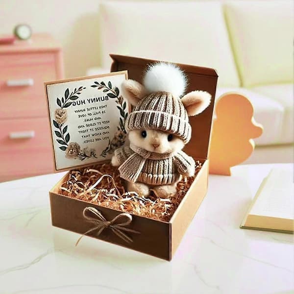 Mini Bunny Hug Easter Gift Rabbit Plush Pocket Hug Bunny with Positive Cards Gray