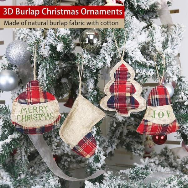 8 st Burlap Julgransprydnader 2021 Set, Roliga Unika Mini Julgransprydnader Bulk, Rustik
