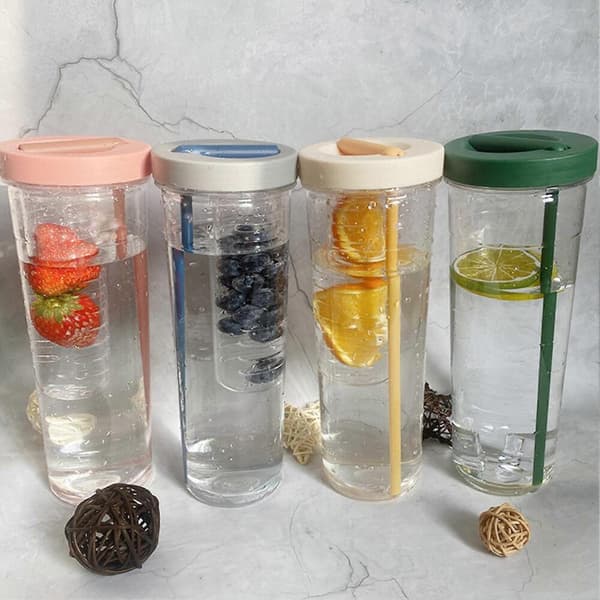 GETIT Plastic Water Bottle with Straw Cute Water Bottle with Foldable Straw Compatible with Survival Camping Hiking
