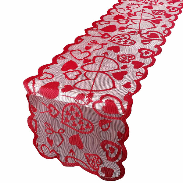 2024 Lämplig Alla hjärtans dag Bordslöpare Röd Love Bordslöpare 33x183cm Bordslinne Bröllopsdekoration (Stil B)