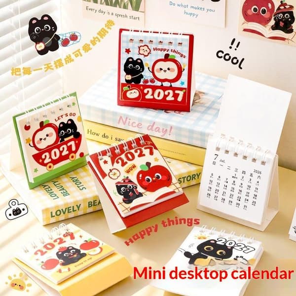 2027 Mini Desktop Calendar with Cartoon Cat Motifs A3