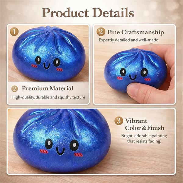 Squishy Dumpling Lysende Stressaflastende Legetøj med Dampkasse til Børn/Voksne, Sensorisk til Kontor/Hjem (Glittereffekt) (Blå)