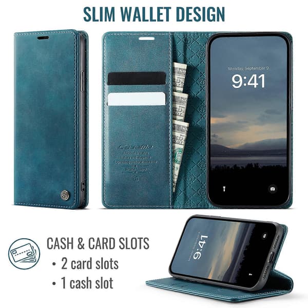 Compatible with iPhone 11 Pro Case CASEME 033 Series RFID Wallet Stand Calf Texture Leather Phone Case Green