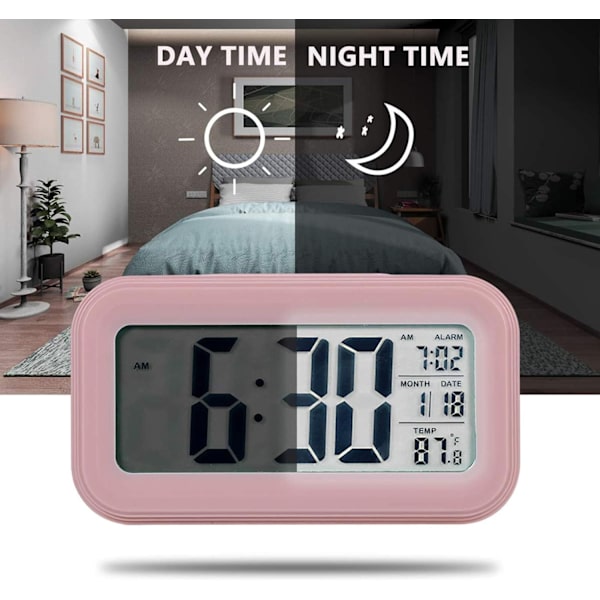 Batteridriven digital väckarklocka för sovrum, LCD-display sängbordsväckarklocka med snooze