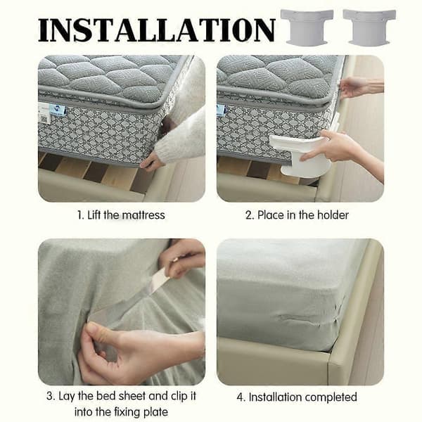 4-pack Non-Slip Sheet Holders, Easy Sheet Clips - Sheet Corner Holders for Secure & Snug, Side Sleepers Grey