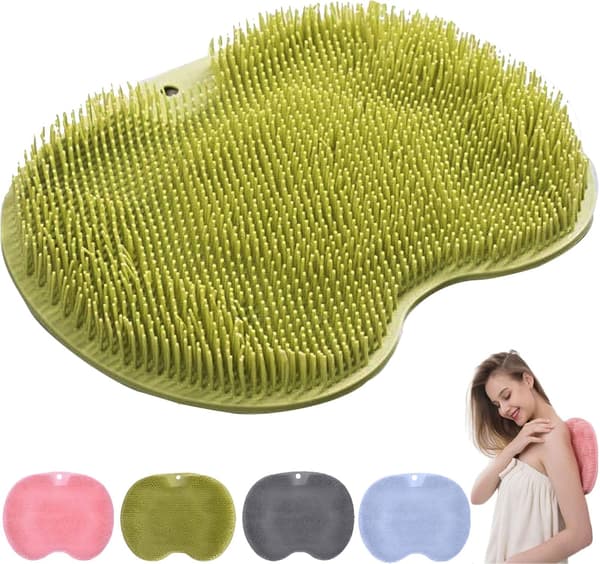 Non-slip Silicone Back Scrubber, Exfoliating Shower Mat with Suction Cups, Green Massage Pad