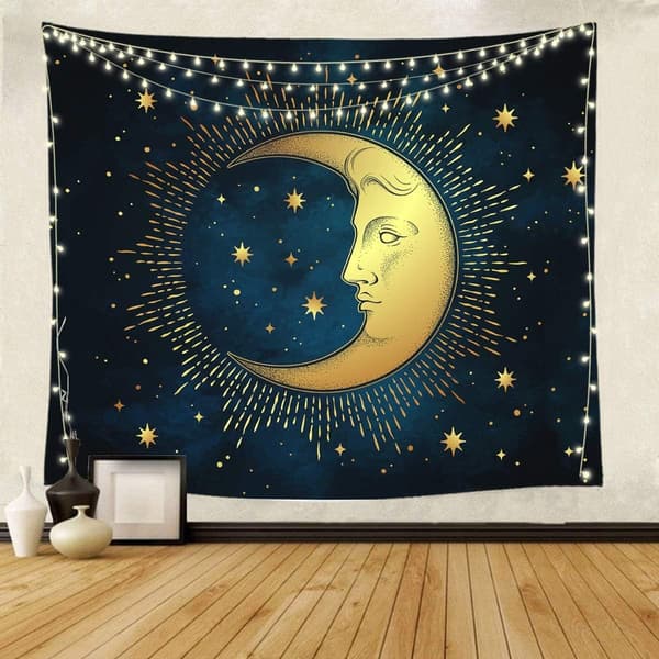 Måntapetserier Estetisk Sol Och Måntapetserier För Sovrum 51X59 Tum Celestial Blå Häxa