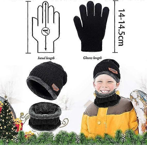 Stickad mössa halsduk vinterhandskar halsvärmare med dubbla lager fleece...