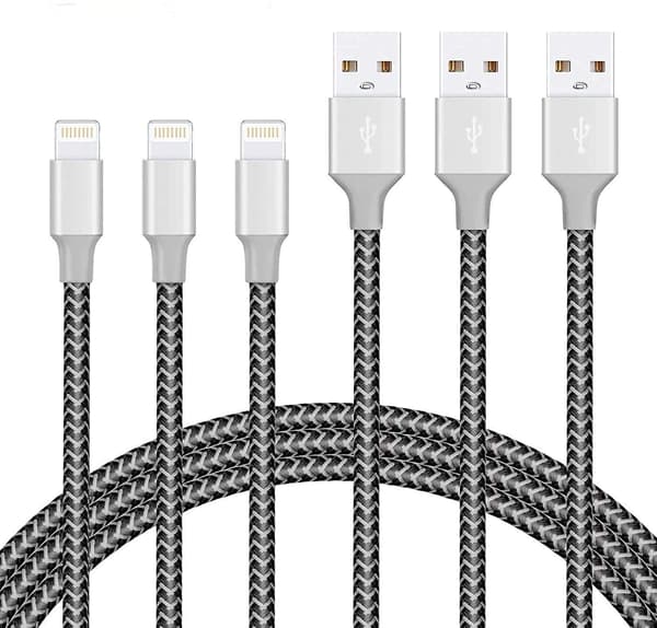 3-pack 1,8 m Lightning-kabel, MFi-certifierad nylonflätad iPhone-laddningskabel - Svart