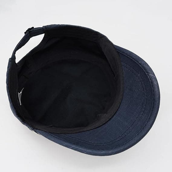 Unisex Cadet Army Cap Adjustable Flat Top Cap Washed Cotton Military Hat Baseball Cap Navy