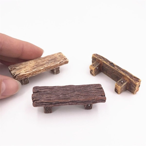 3 st miniatyrprydnader av träbänkar för fe-trädgård, landskap, bonsaidesign, dockhus