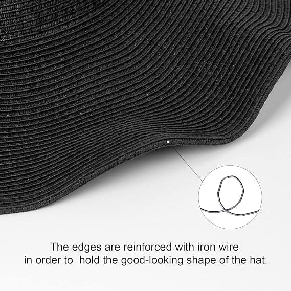 Dame floppy hat Stråhat Solhat med bred skygge Åndbar Anti UV Stråhat Strand Solhat UPF 50+, Sort