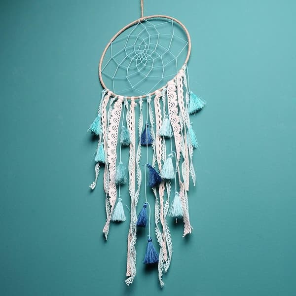 Handgjord Makramé Drömfångare, Bomull, 50 cm Längd, Boho Väggdekor för Sovrum, Present