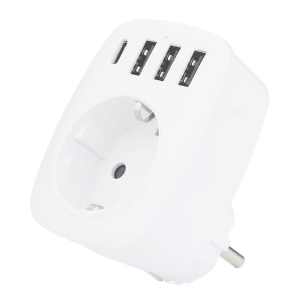 1 3 Multi-netværks USB-stik, multi-stik USB-oplader med AC-udgang, USB C og USB-porte, stikkontakt kompatibel iPhone/iPad, ideel til hjemmet