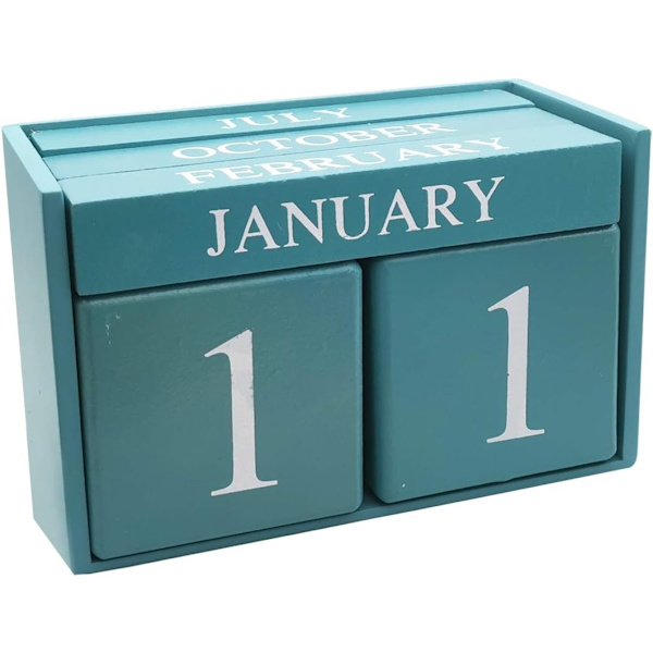 Trä skrivbord block kalender - Perpetual block månad datum display heminredning dekoration (blå)