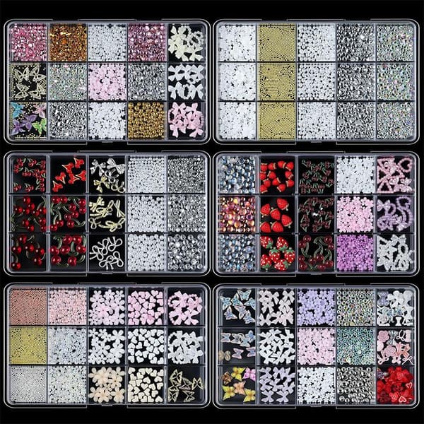 3D Neglekunstdekorasjonssett Harpiksrosetter Perleformer DIY-utsmykning 6