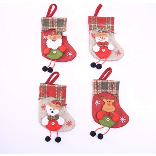 Julstrumpor, 4 stycken jultomte snögubbe ren björn juldekorationer julstrumpor hängande godispåse
