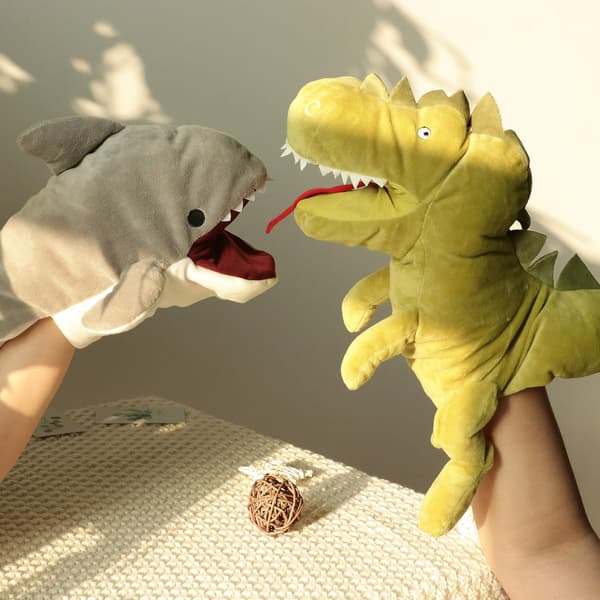 Plush Dinosaur Hand Puppet T-Rex with Open Movable Mouth for
